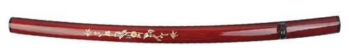 Holz, rot lackiert, handgemachte Intarsien