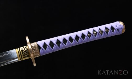 Messing-Tsuba des Murasaki Ryū Katana mit detailreichem Drachenmotiv