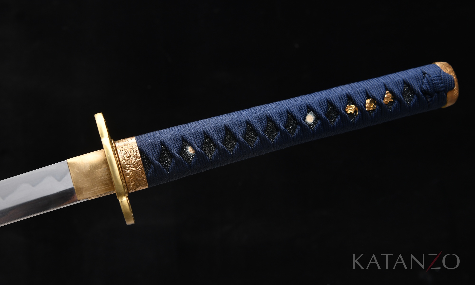 Katana Hanadori aus T10 Stahl mit blauer Seidenwicklung