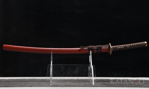 rot lackierte Saya mit schwarzen Sprenkeln und Messing Tsuba