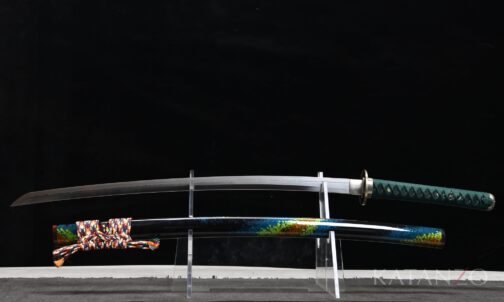 Onizumi Katana mit lehmgehärteter 1095 Klinge, echtem Hamon und Sashikomi Politur