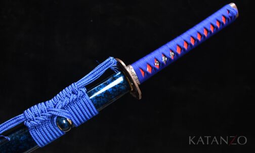 Aobeni Katana mit dunkel-blau gemusterter Hartholz-Saya und blauer Griffwicklung
