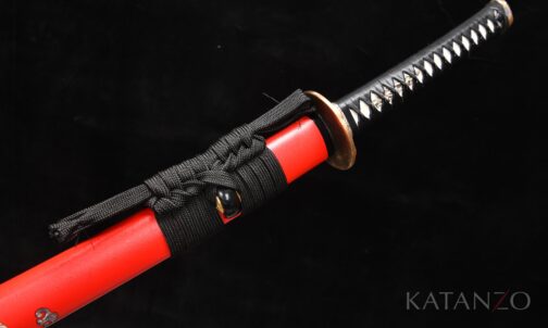 Byakko Katana mit roter Hartholz-Saya, weissen Tigermotiven und schwarzem Griff