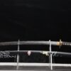 Tsuruashi Katana mit schwarz lackierter Hartholz-Saya, Kranich-Schilf-Motiv und Messingbeschlägen