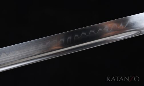 Lehmgehärtete T10 Klinge des Shiratake Ninjato mit echtem, gewelltem Hamon