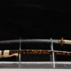 Hinoko Katana mit schwarz lackierter Hartholz-Saya, orangefarbenem Muster und goldfarbener Seidenwicklung