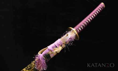 Midoriryū Katana mit handbemalter Hartholz-Saya, grünem Drachenmotiv und Büffelhornabschlüssen